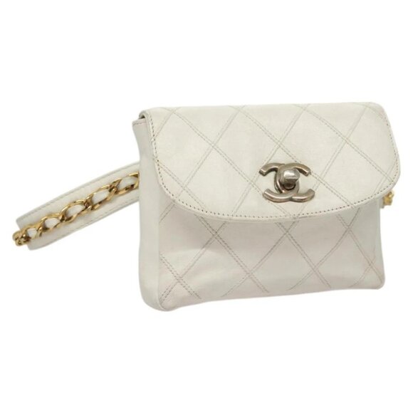 CHANEL Bicolore Waist bag Lamb Skin White CC - Picture 1 of 15